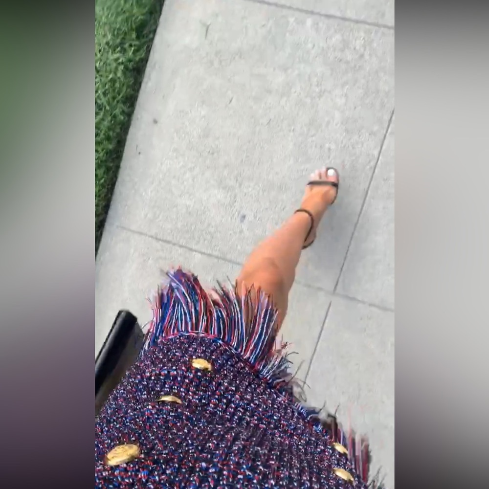 Balmain Fringe Tweed Multicolor Button Pencil Skirt